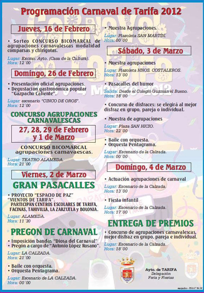 CARNAVAL DE TARIFA 2012 PROGRAMACION